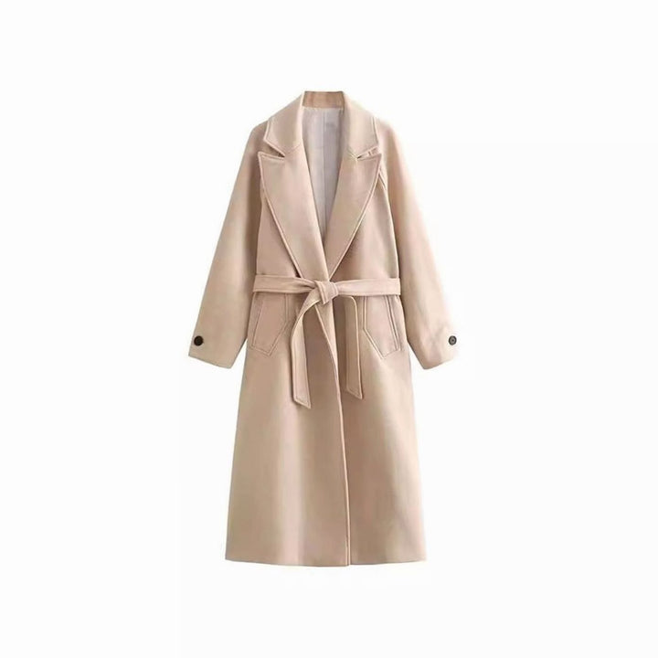 Women's Belted Longline Open-Front Trench Coat