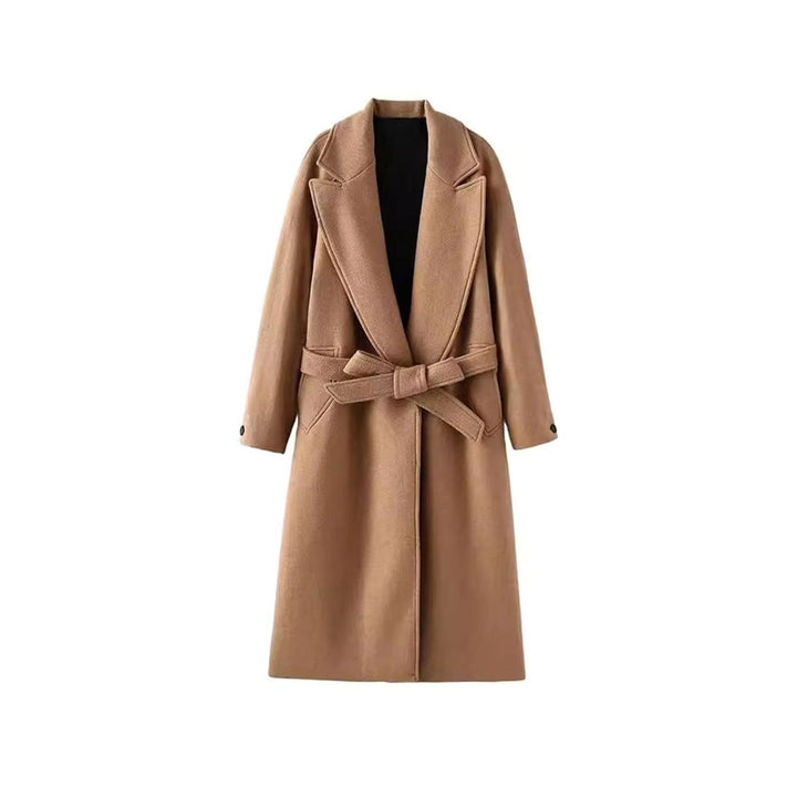 Women's Belted Longline Open-Front Trench Coat