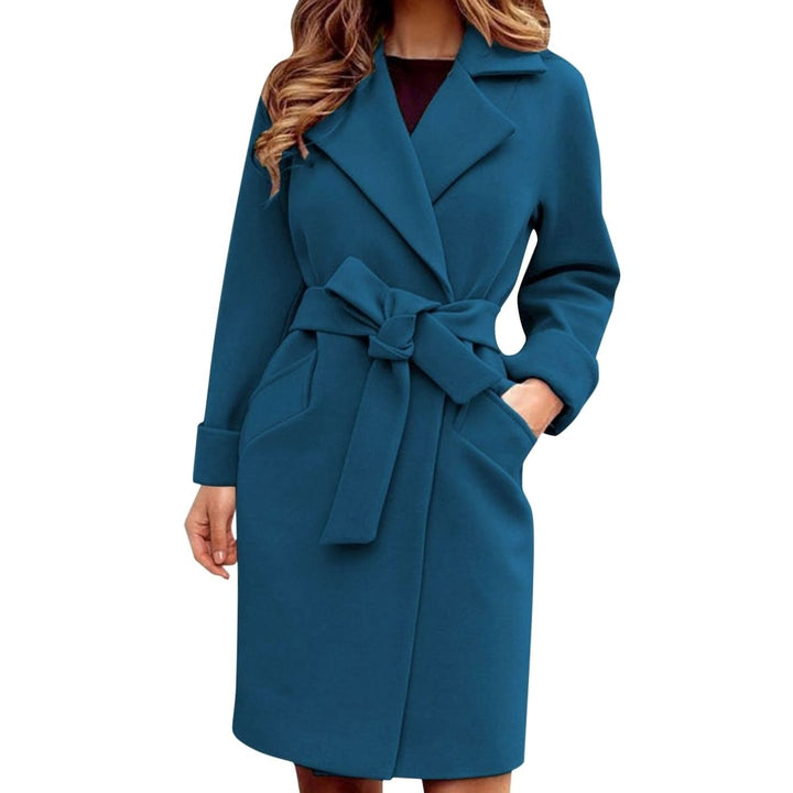 Women's Belted Midi Trench Coat Notch-Lapel Long-Sleeve