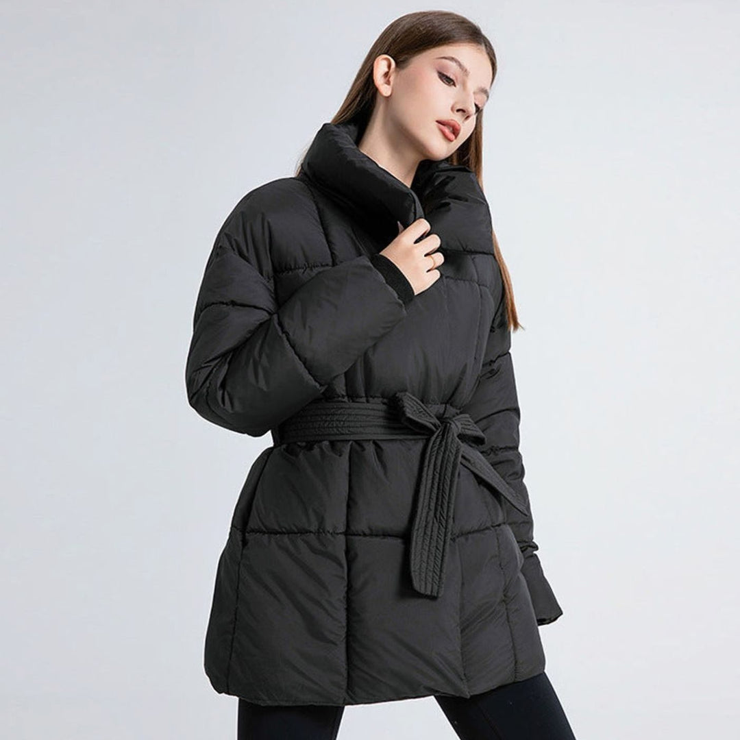 Women's Belted Quilted Coat High Shawl Collar Water-Resistant