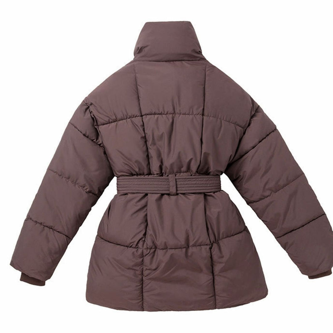 Women's Belted Quilted Coat High Shawl Collar Water-Resistant