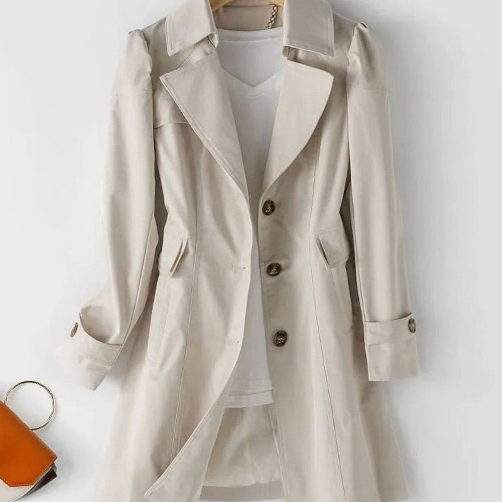 Women's Belted Single-Breasted Mid-Length Trench Coat Trenchcoat - Cream White