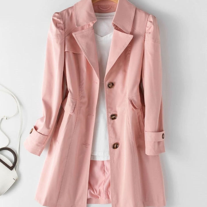 Women's Belted Single-Breasted Mid-Length Trench Coat Trenchcoat - Pink