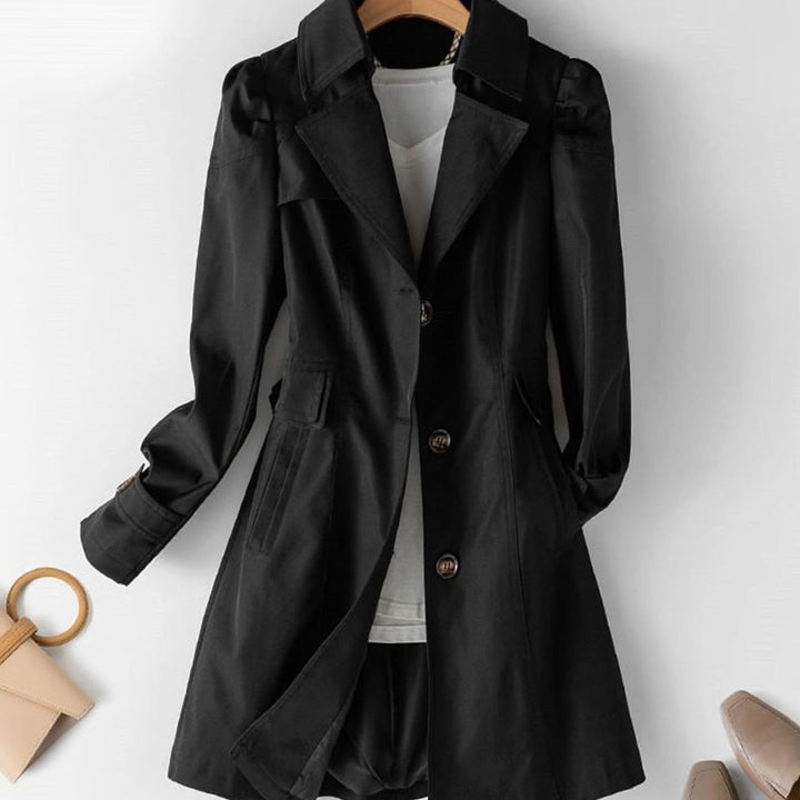 Women's Belted Single-Breasted Mid-Length Trench Coat Trenchcoat - Black