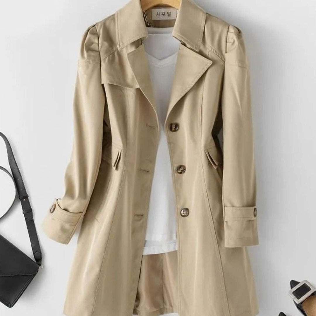 Women's Belted Single-Breasted Mid-Length Trench Coat Trenchcoat - Khaki
