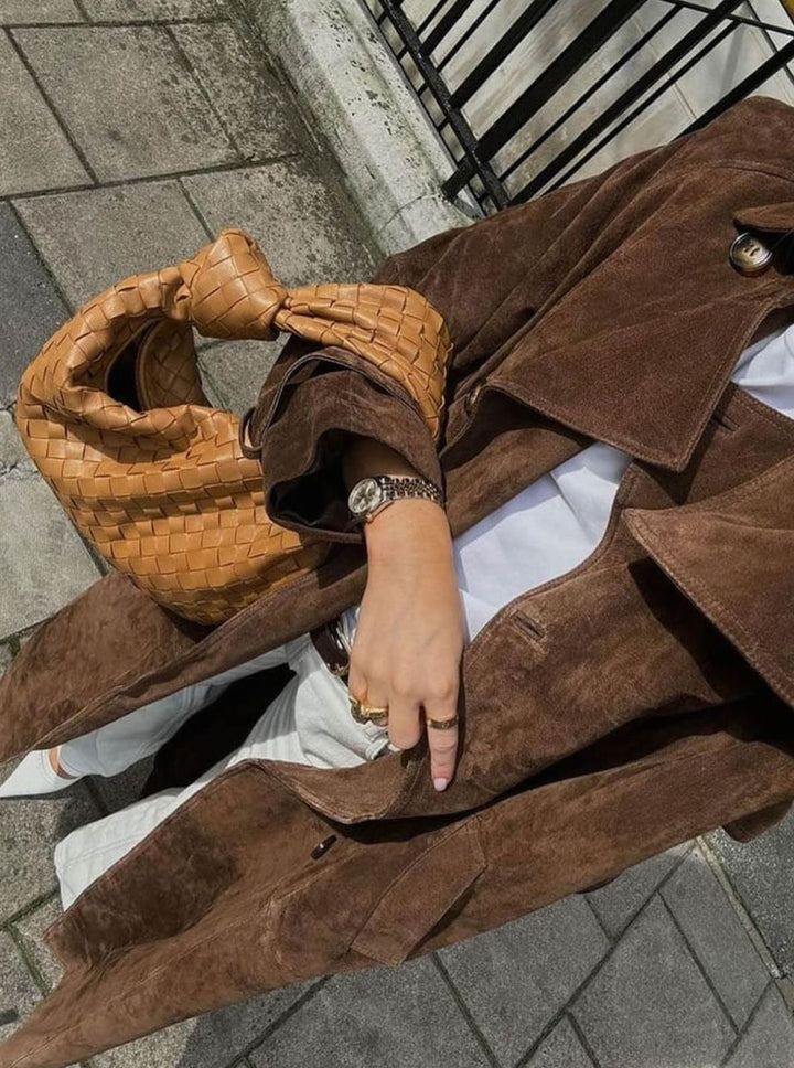 Women's Belted Suede Longline Trench Coat