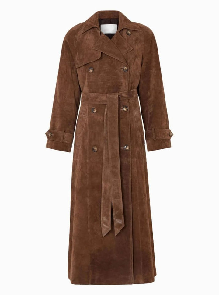 Women's Belted Suede Longline Trench Coat