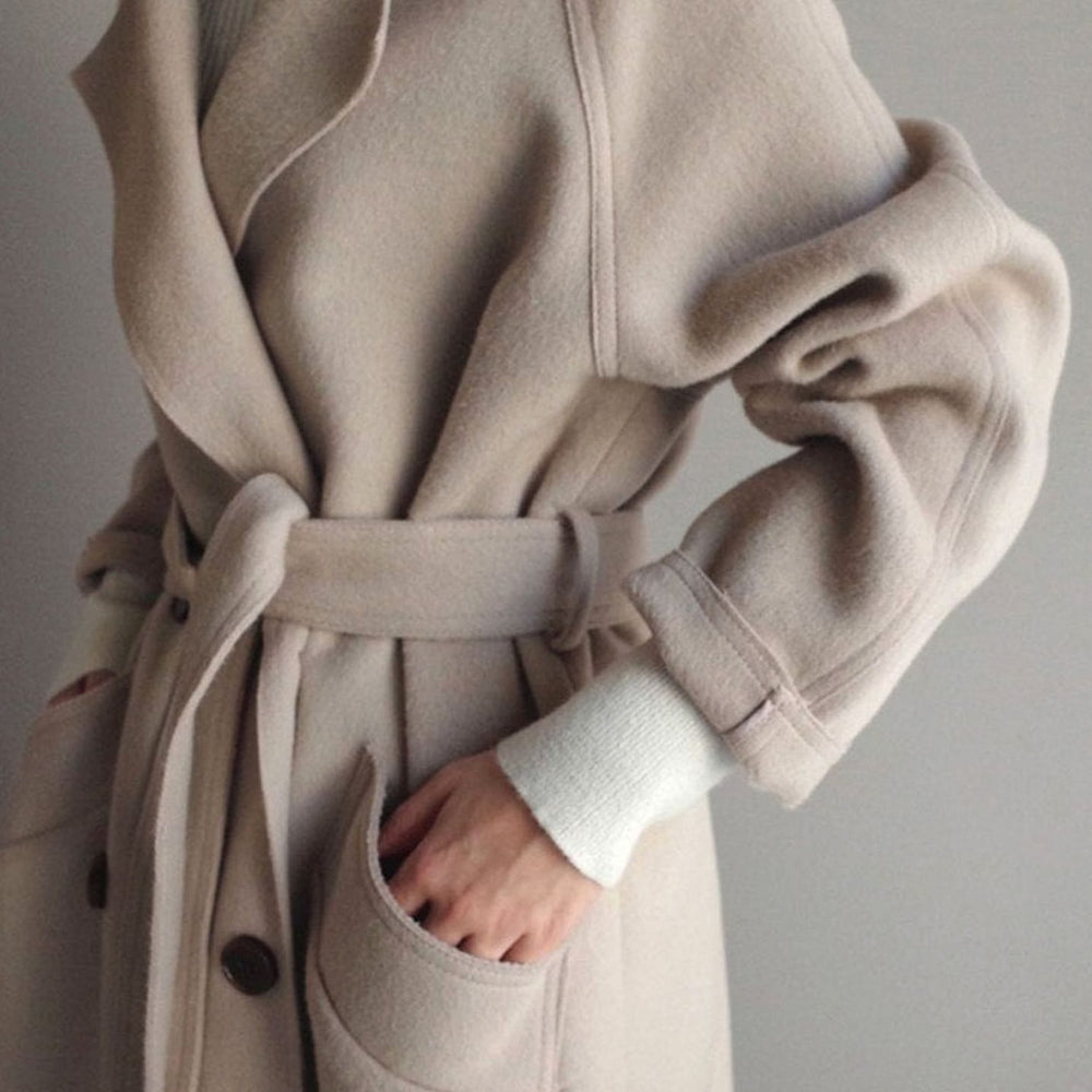 Women's Belted Wool-Look Long Trench Coat