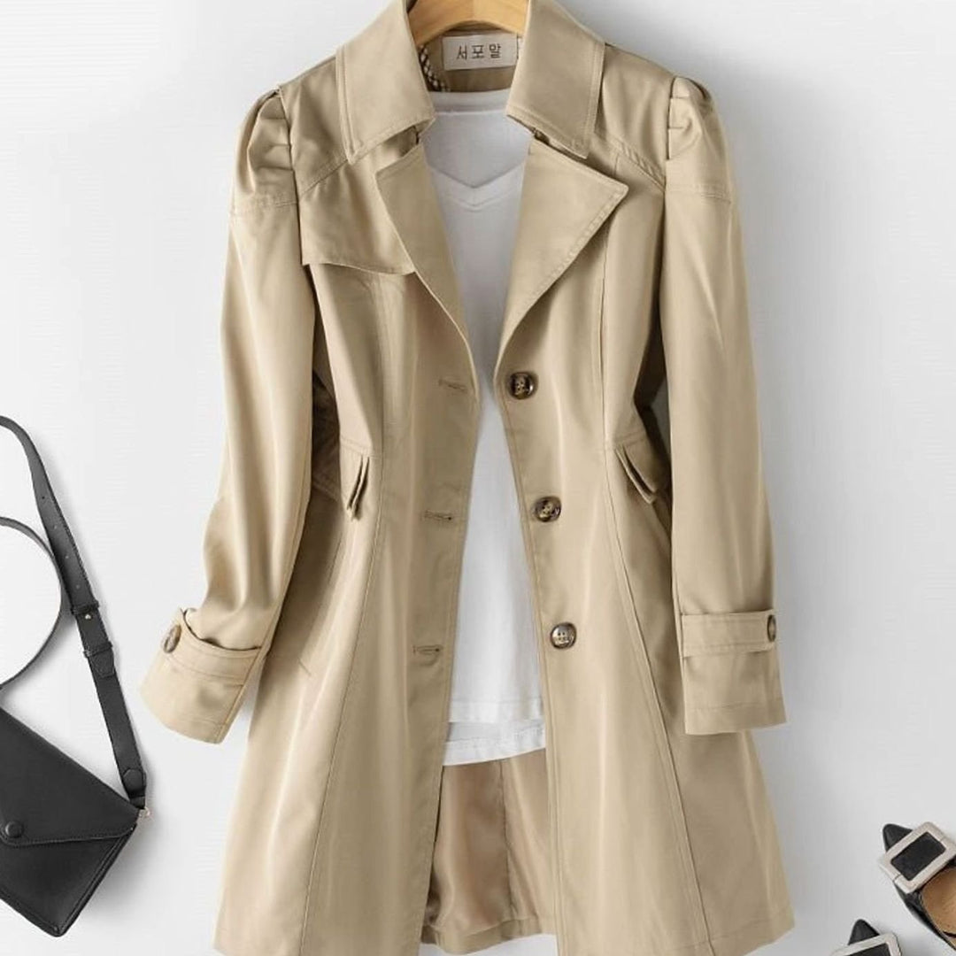 Women's Belted Wool-Look Long Trench Coat - Khaki