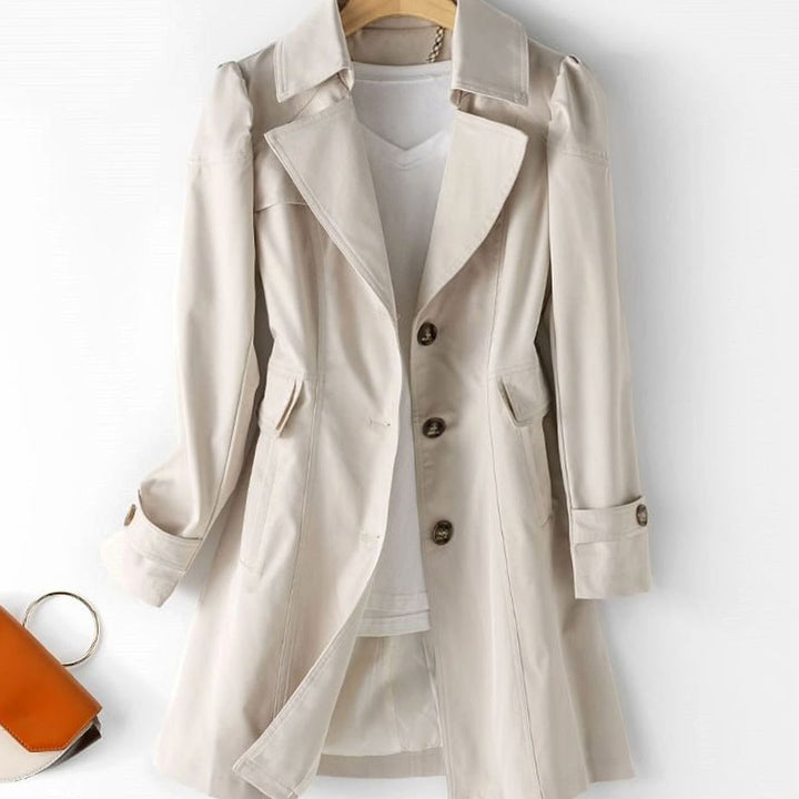 Women's Belted Wool-Look Long Trench Coat - Beige