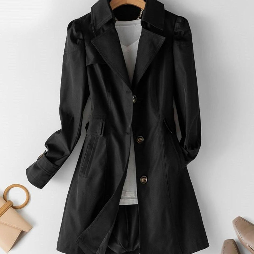 Women's Belted Wool-Look Long Trench Coat - Black
