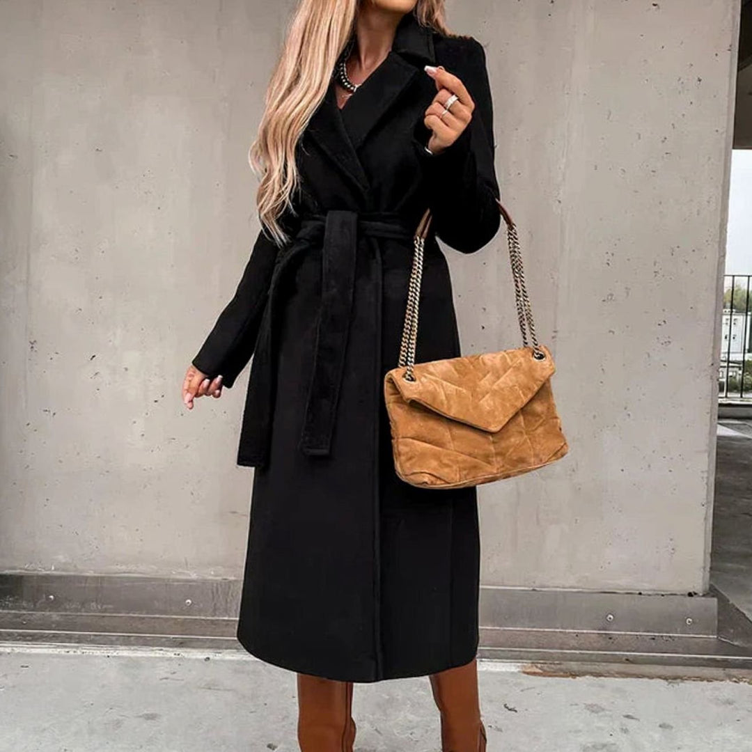 Women's Belted Wool-Mix Longline Trench Coat - Black