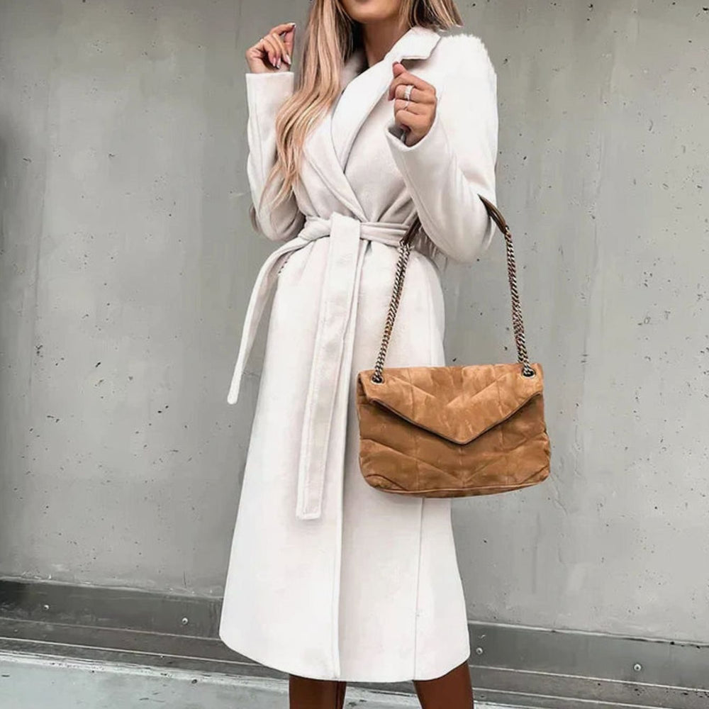 Women's Belted Wool-Mix Longline Trench Coat - White