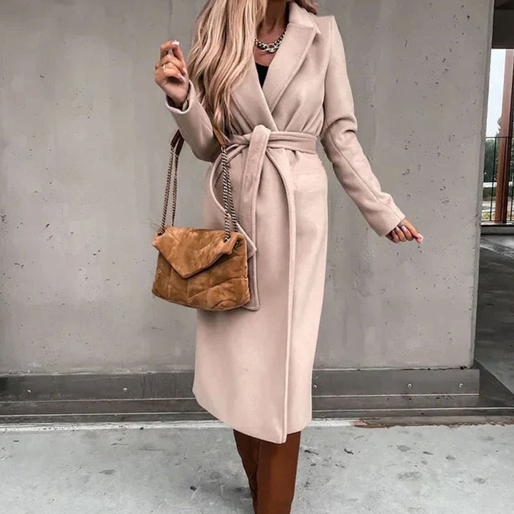 Women's Belted Wool-Mix Longline Trench Coat - Beige