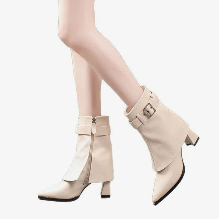 Women's Block Heel Buckle-Strap Pointed-Toe Ankle Boots