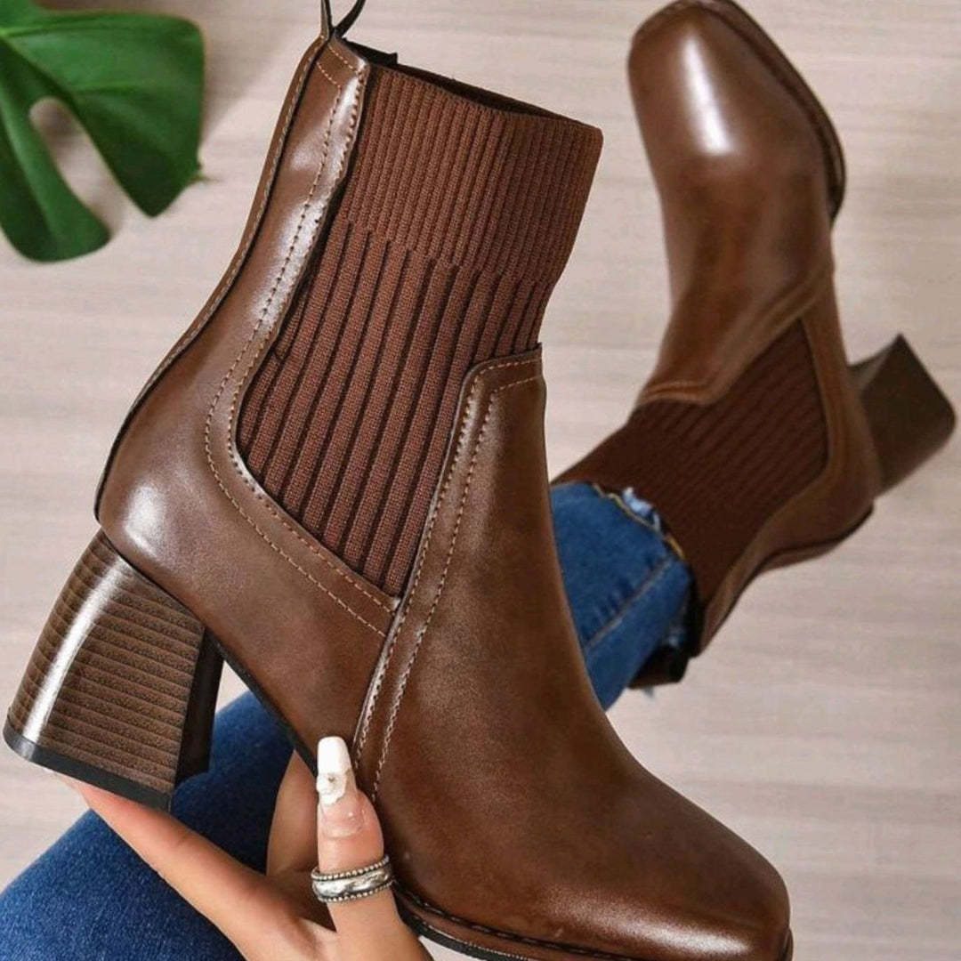Women's Block Heel Knit Sock Slip-On Ankle Boots