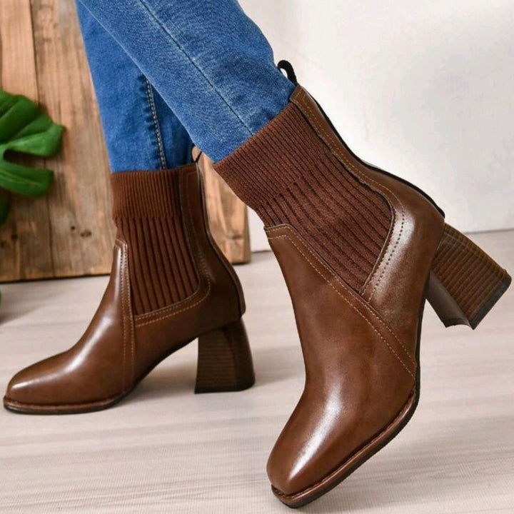Women's Block Heel Knit Sock Slip-On Ankle Boots