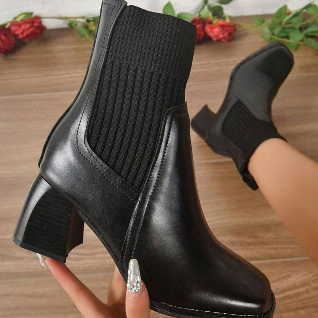 Women's Block Heel Knit Sock Slip-On Ankle Boots