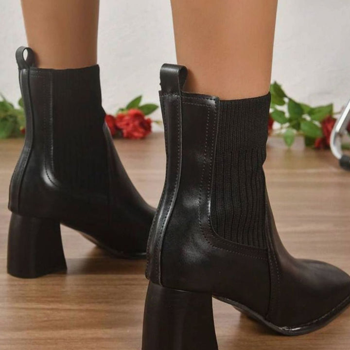Women's Block Heel Knit Sock Slip-On Ankle Boots