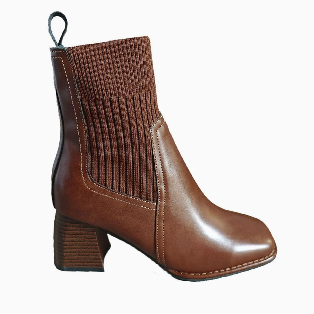 Women's Block Heel Knit Sock Slip-On Ankle Boots