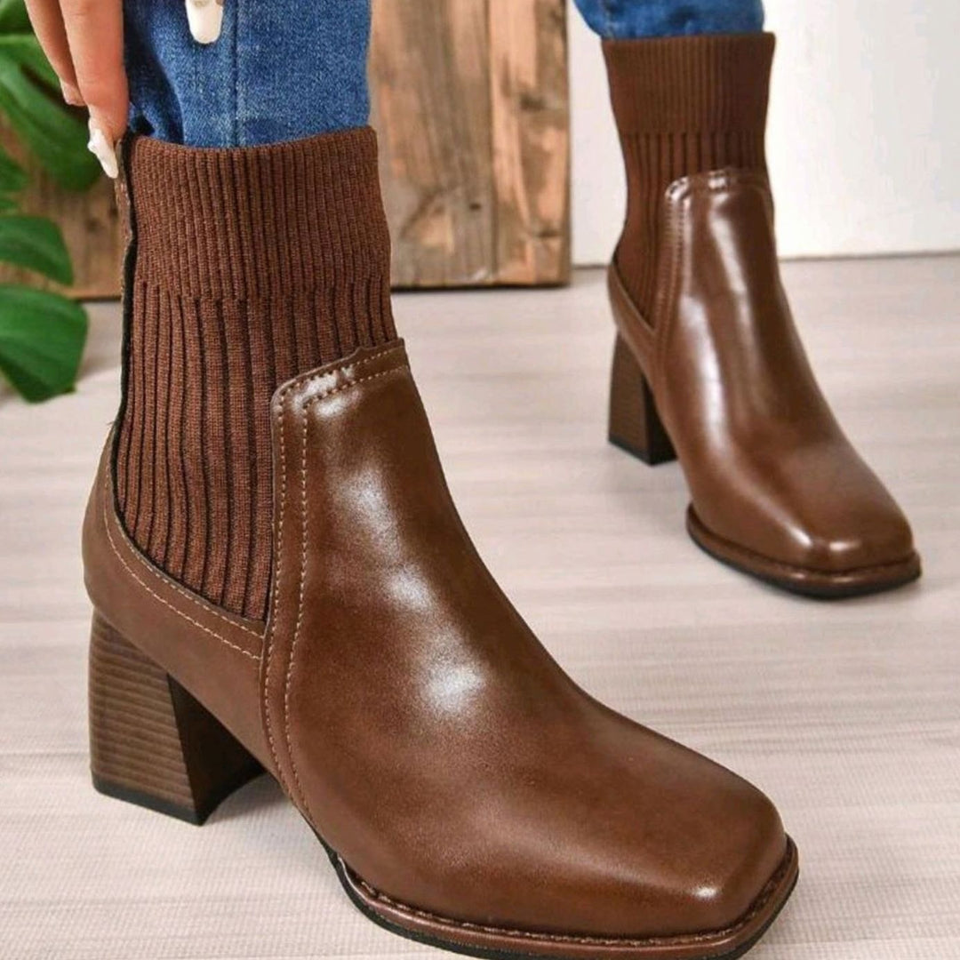 Women's Block Heel Knit Sock Slip-On Ankle Boots