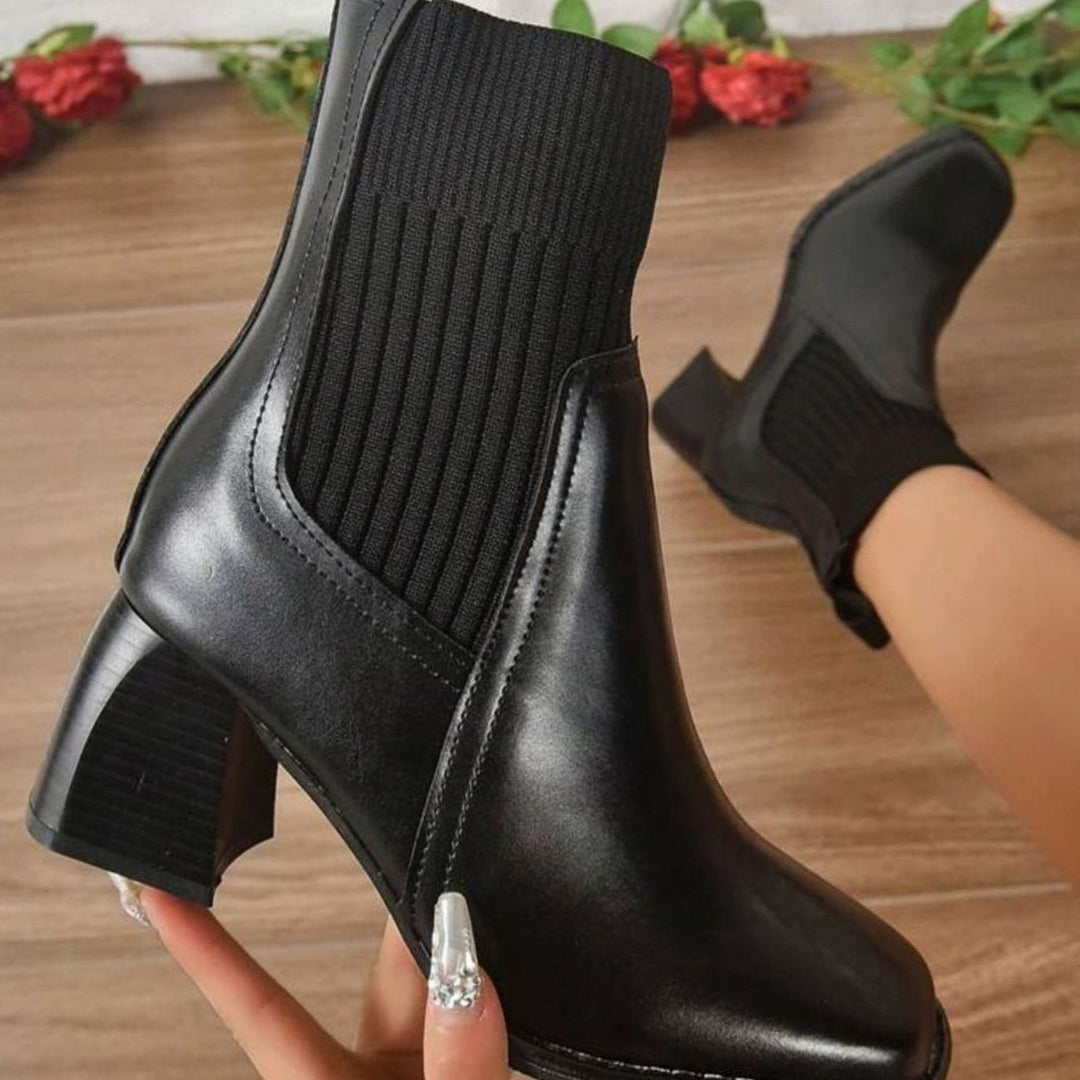 Women's Block Heel Knit Sock Slip-On Ankle Boots