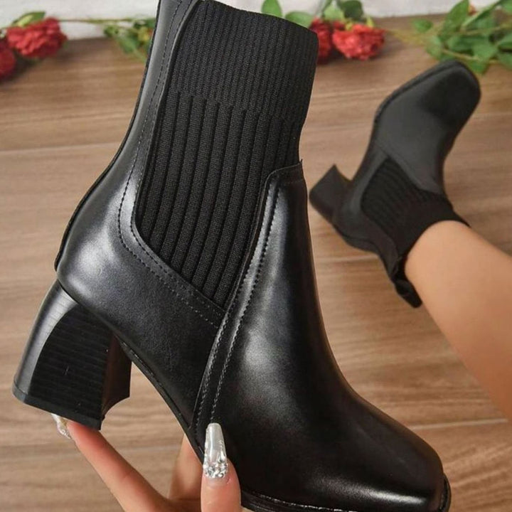 Women's Block Heel Knit Sock Slip-On Ankle Boots