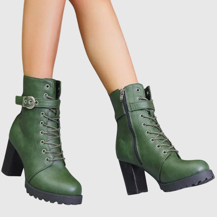 Women's Block-Heel Lace-Up Buckle Ankle Boots