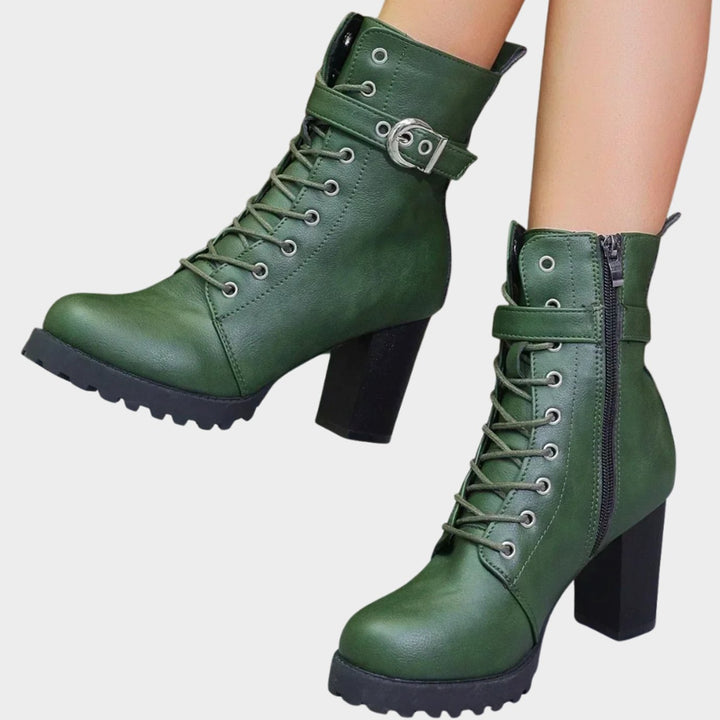 Women's Block-Heel Lace-Up Buckle Ankle Boots - Green