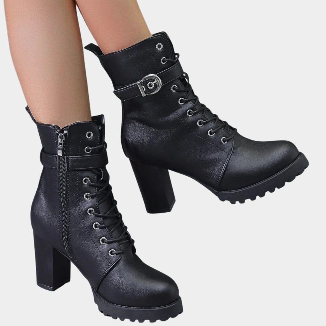 Women's Block-Heel Lace-Up Buckle Ankle Boots