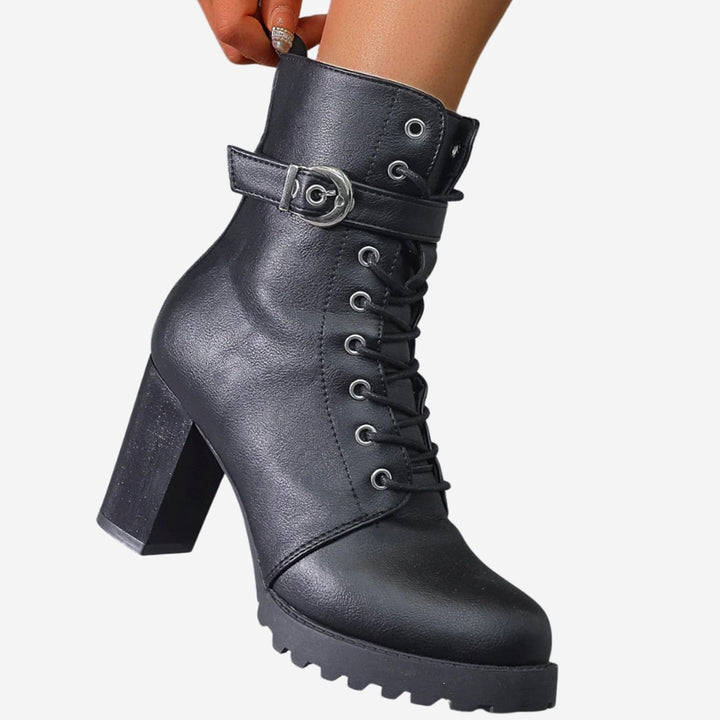 Women's Block-Heel Lace-Up Buckle Ankle Boots