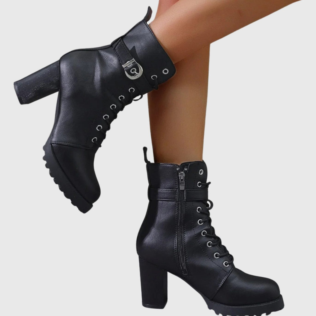 Women's Block-Heel Lace-Up Buckle Ankle Boots