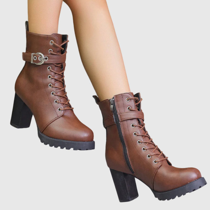 Women's Block-Heel Lace-Up Buckle Ankle Boots