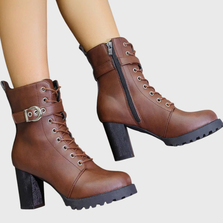Women's Block-Heel Lace-Up Buckle Ankle Boots