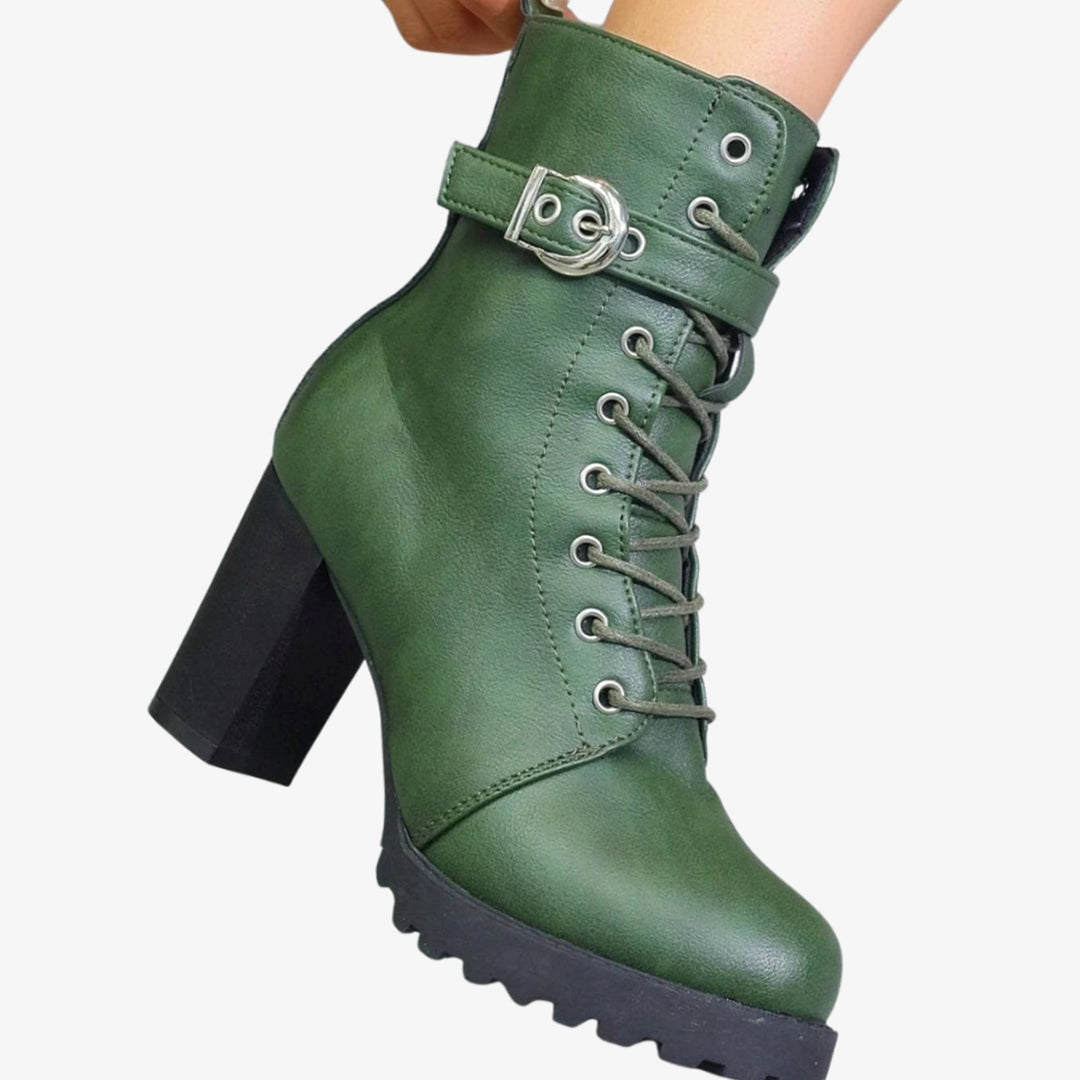 Women's Block-Heel Lace-Up Buckle Ankle Boots