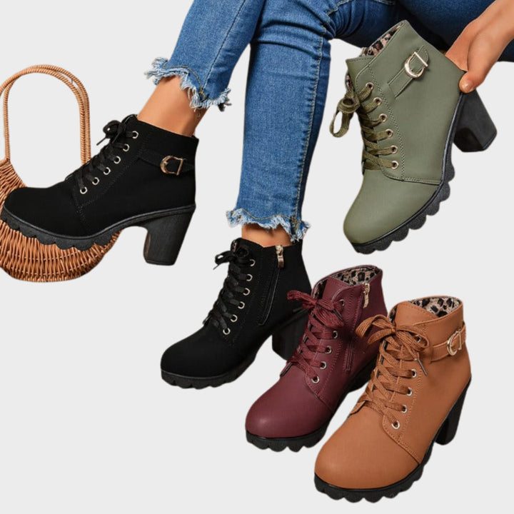 Women's Block Heel Lace-Up Side-Zip Ankle Boots