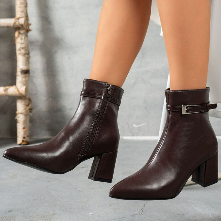 Women's Block Heel Pointed-Toe Side-Zip Ankle Boots