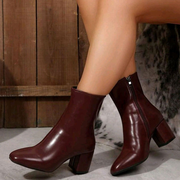 Women's Block Heel Side-Zip Pointed-Toe Ankle Boots