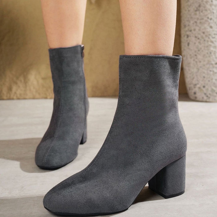Women's Block Heel Side-Zip Pointed-Toe Ankle Boots - Grey