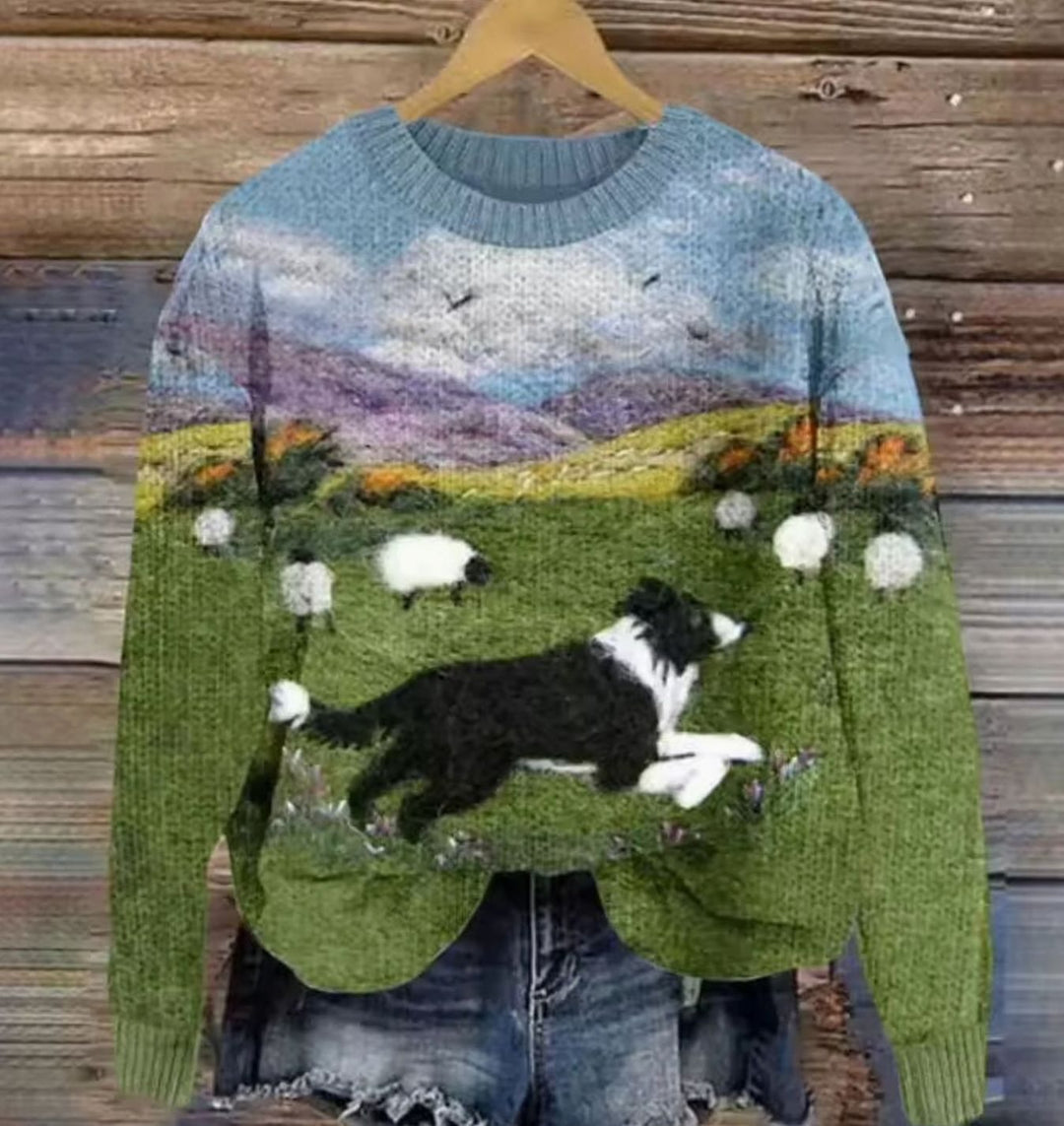 Women's Border Collie Scenic Knitted Jumper Round Neck