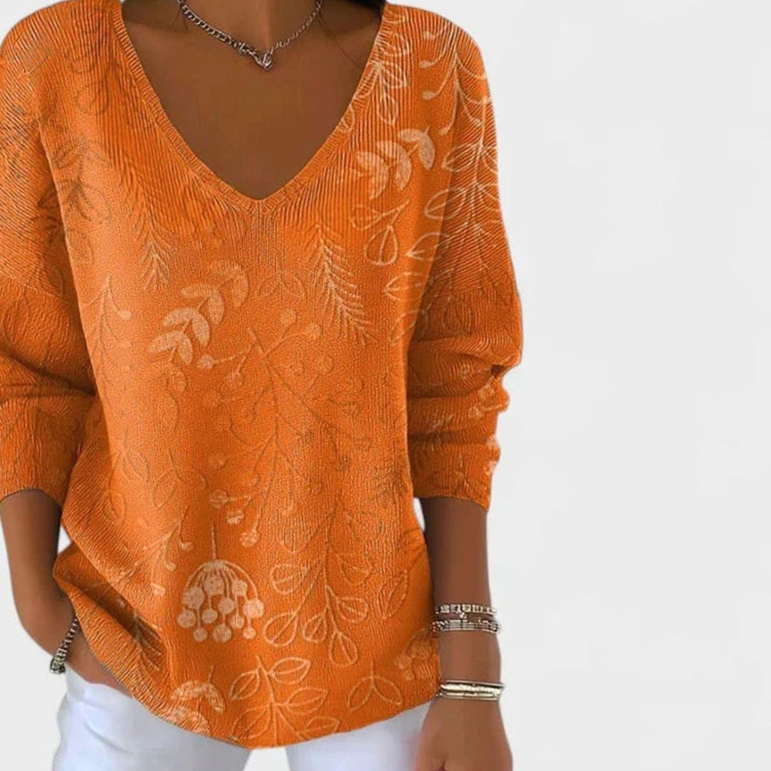 Women's Botanical Jacquard V-Neck Relaxed Knit Top