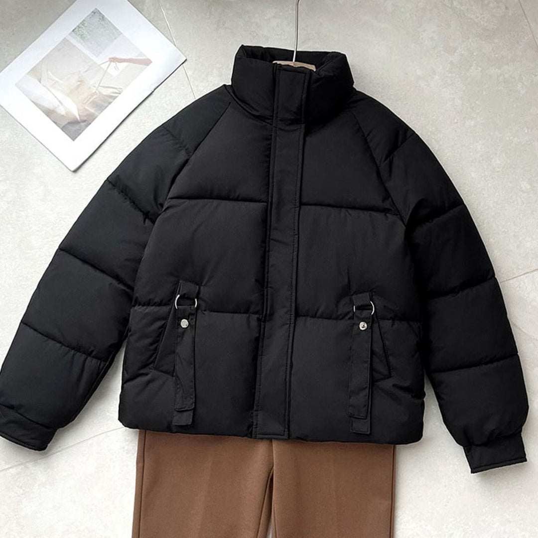 Women's Boxy-Fit Quilted Puffer Jacket High Neck D-Ring Pockets
