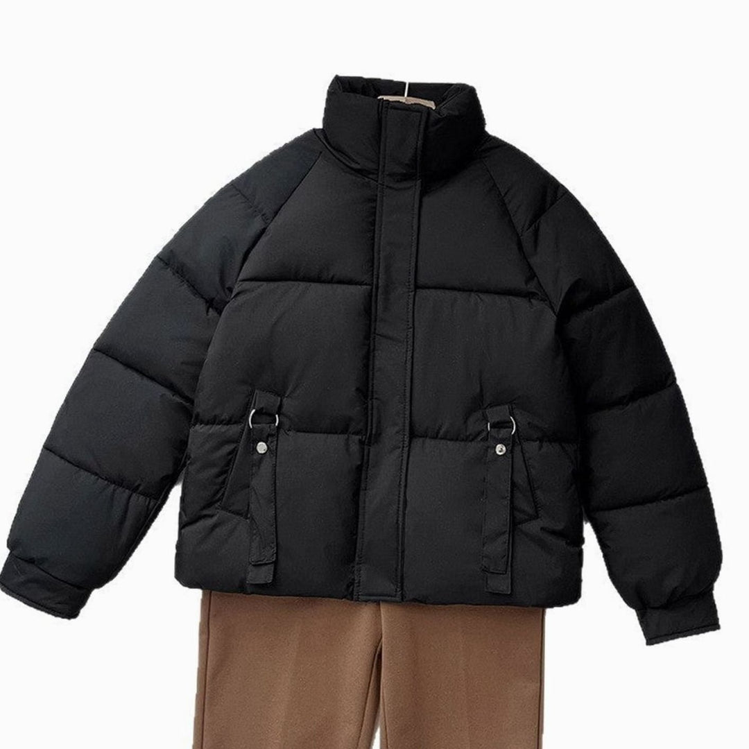 Women's Boxy-Fit Quilted Puffer Jacket High Neck D-Ring Pockets