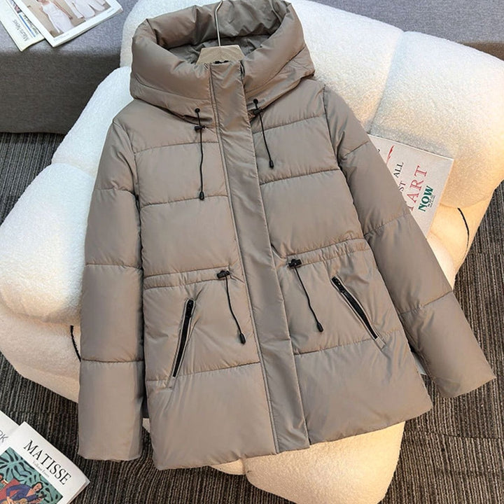 Women's Boxy Hooded Quilted Puffer Jacket Drawstring Waist
