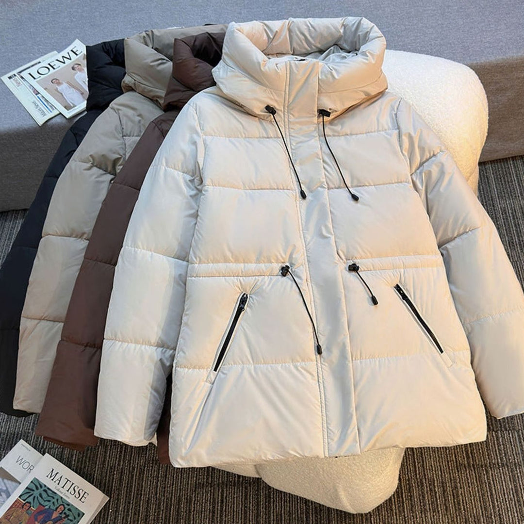 Women's Boxy Hooded Quilted Puffer Jacket Drawstring Waist