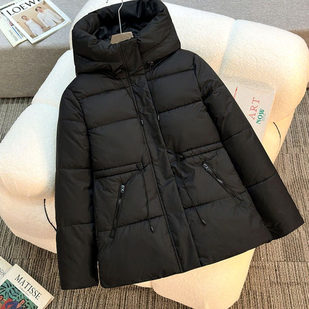 Women's Boxy Hooded Quilted Puffer Jacket Drawstring Waist
