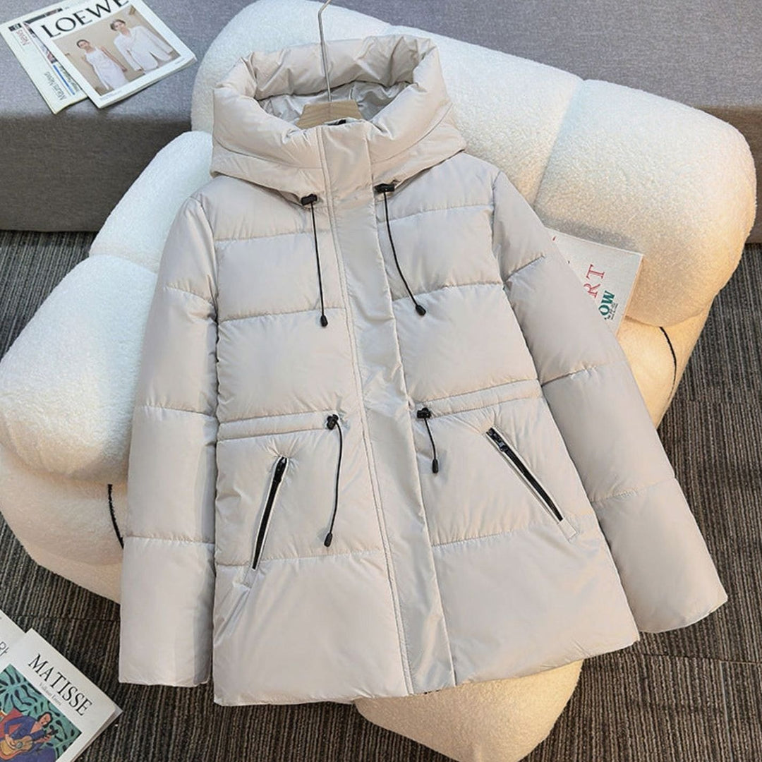 Women's Boxy Hooded Quilted Puffer Jacket Drawstring Waist