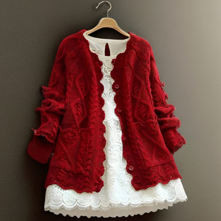 Women's Cable-Knit Button-Front Textured Cardigan Jumper - Red