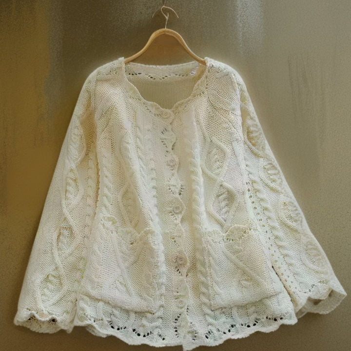 Women's Cable-Knit Button-Front Textured Cardigan Jumper - White