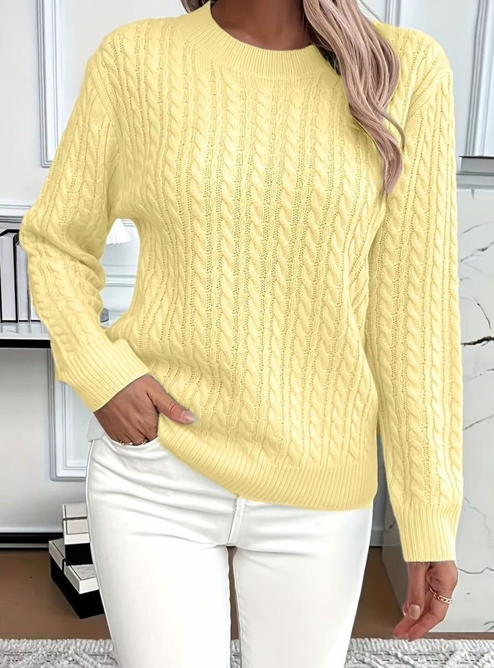 Women's Cable-Knit Relaxed-Fit Crew Neck Knitted Jumper - Yellow